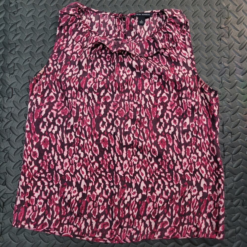 Banana Republic 100% Silk Tank Top Small Sleeveless Blouse Pink Animal Print